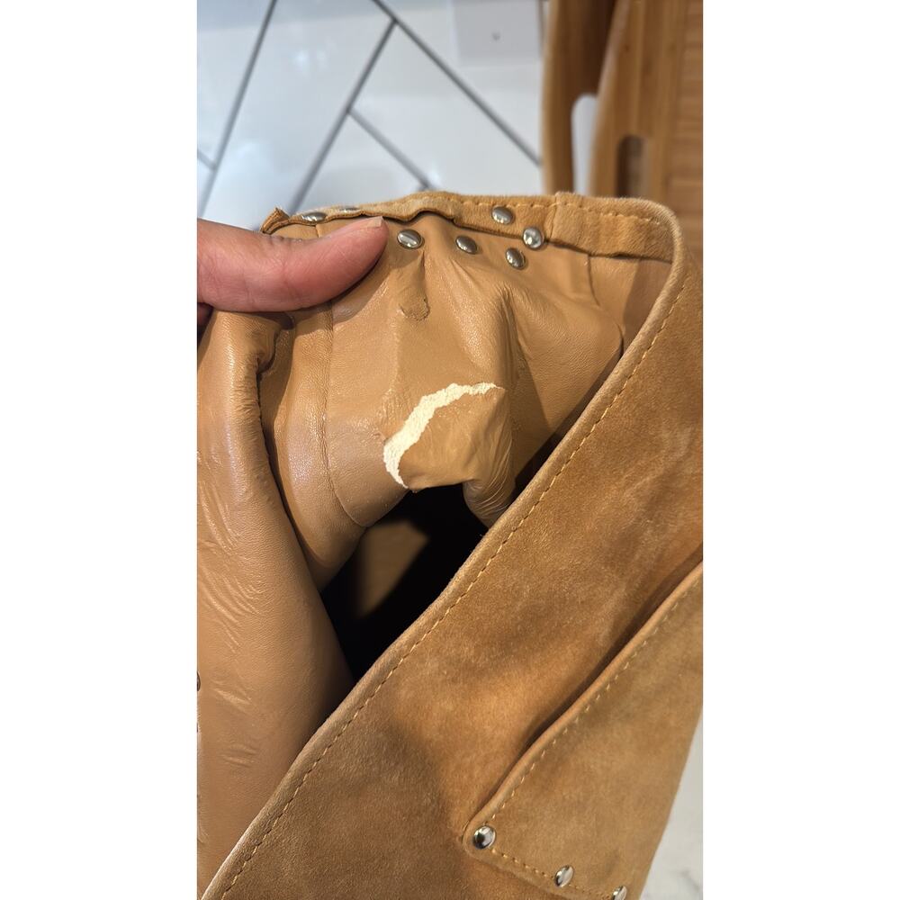 Sergio Gutierrez Liquid Metal collection camel suede crossbody shoulder bag - Picture 12 of 16
